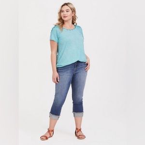 NWT Torrid Aqua Blue Lace Inset Raglan Tee